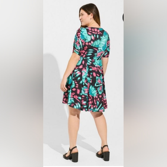 New Torrid 00X/M(10) Mini Studio Knit Cinch Front Skater Dress- Butterfly Print - Picture 2 of 4